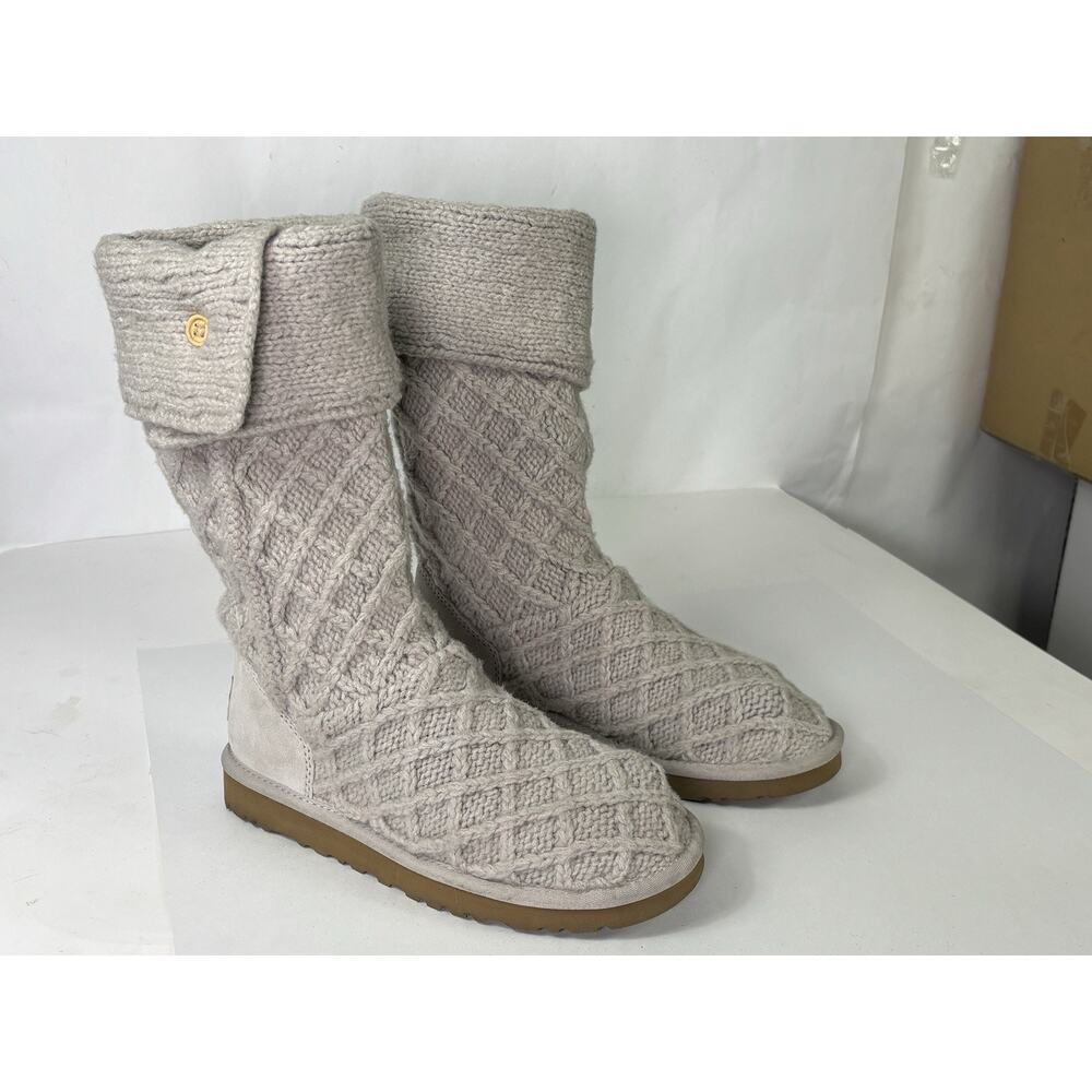 UGG Women's Knit Fold-Over Boots in Grey/Oatmeal